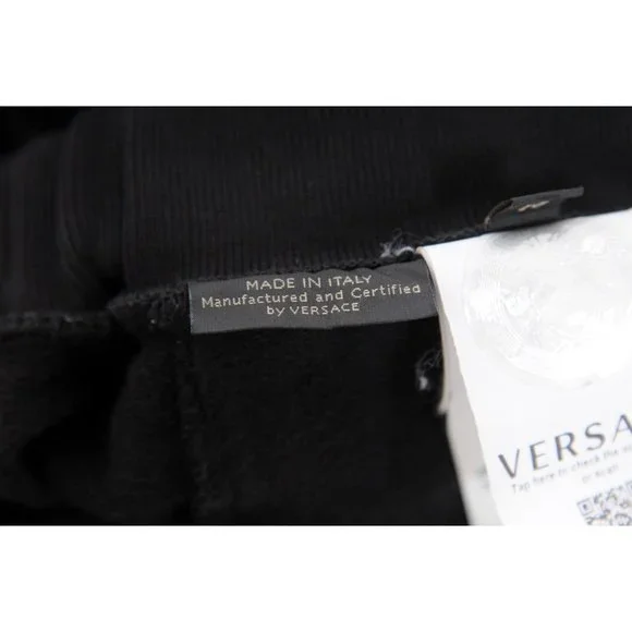 Versace Mens Joggers Size XL 44 Black Pink Logo Cotton Drawstring Sweat Pants